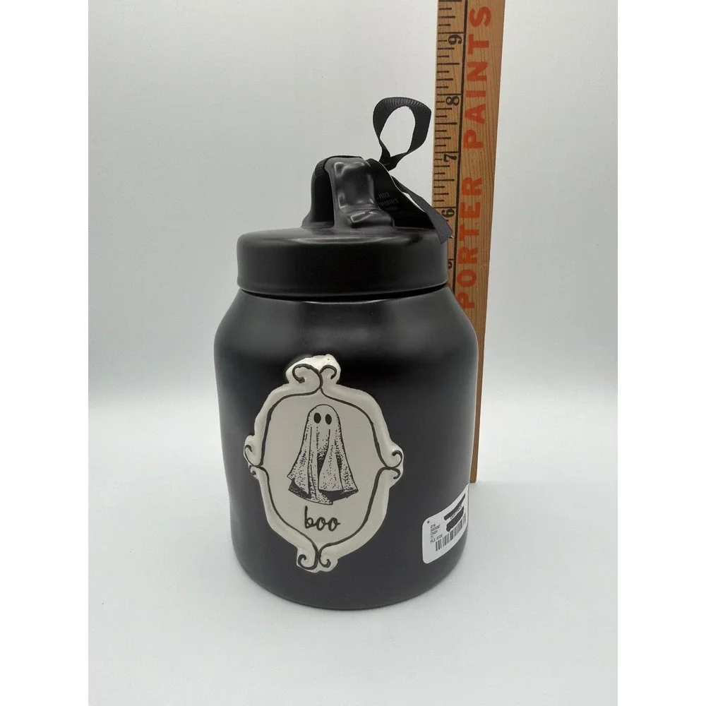 Rae Dunn BOO Ghost Halloween Canister Black Witch Boot Lid Ceramic